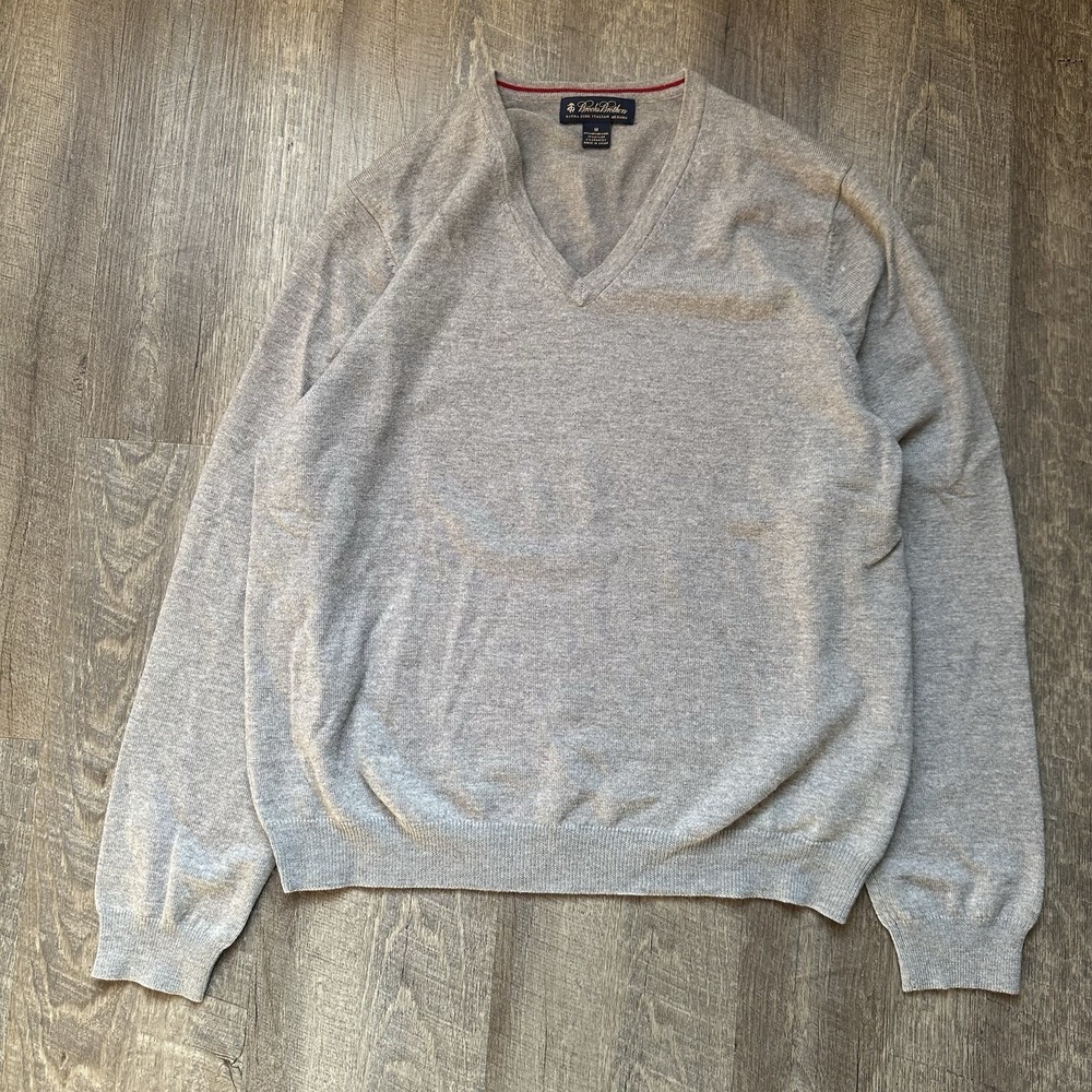 Brooks Brothers Merino Wool Sweater Men‎ M Gray Extra Fine Italian Knit Pullover